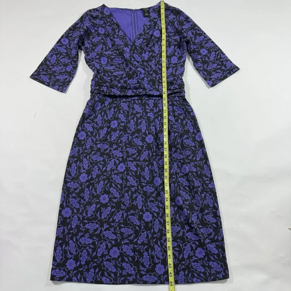 J Peterman A Line Midi Dress Purple Black Floral Shirred Waist Size 8 - Picture 5 of 5